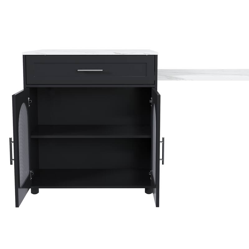 Expandable Kitchen Island with Dining Table, Wood Kitchen Table with Power Outlet, Mobile Storage Cart with 2 Drawers