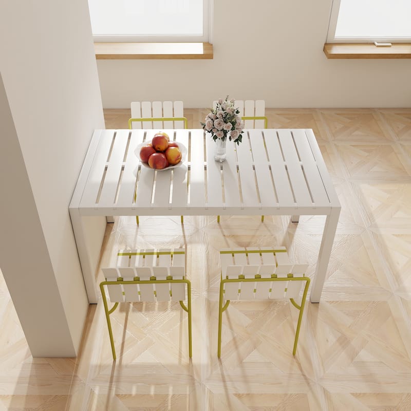 4-Pack Modern Striped Color Block Chairs - Waterproof PP Seat & Sturdy Metal Legs, Indoor/Outdoor Dining Set
