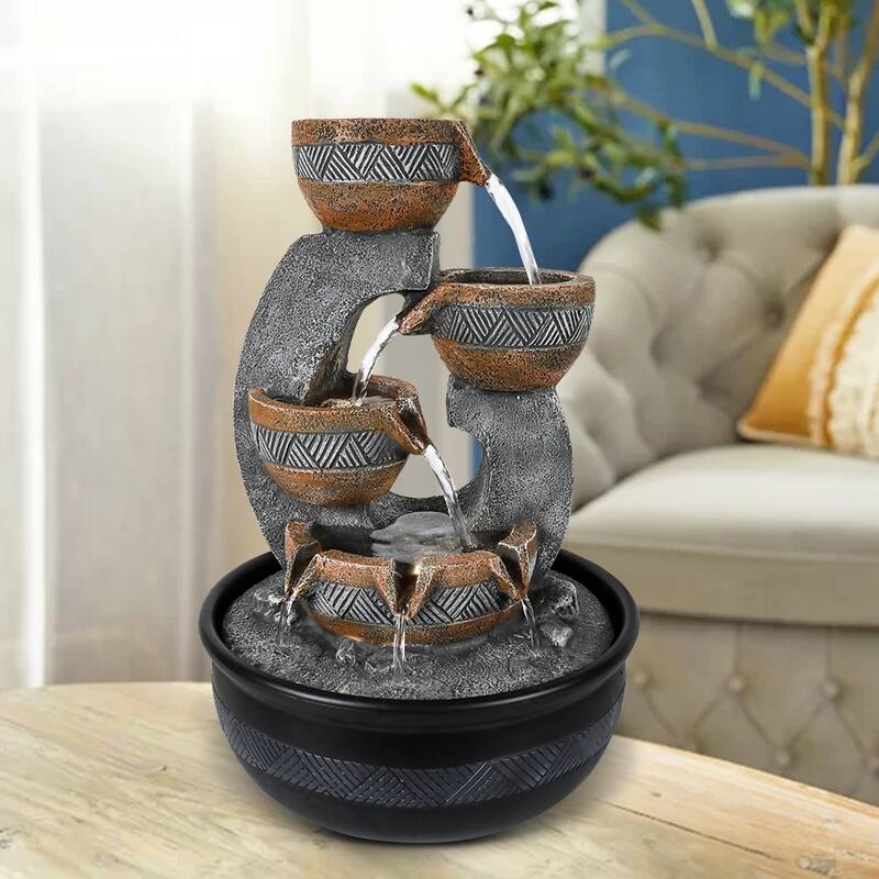 Indoor Tabletop Water Fountain Decor Office Living Room Home Fengshui Waterfall - 15.7"H
