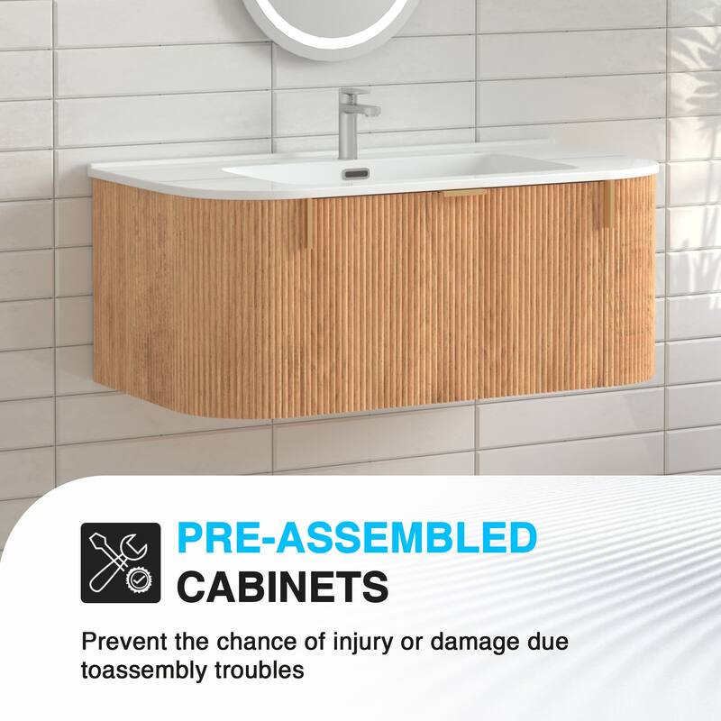 GDF Studio - Verona Floating Bathroom Vanity with Curved Edge Storage & Ceramic Basin without Faucet