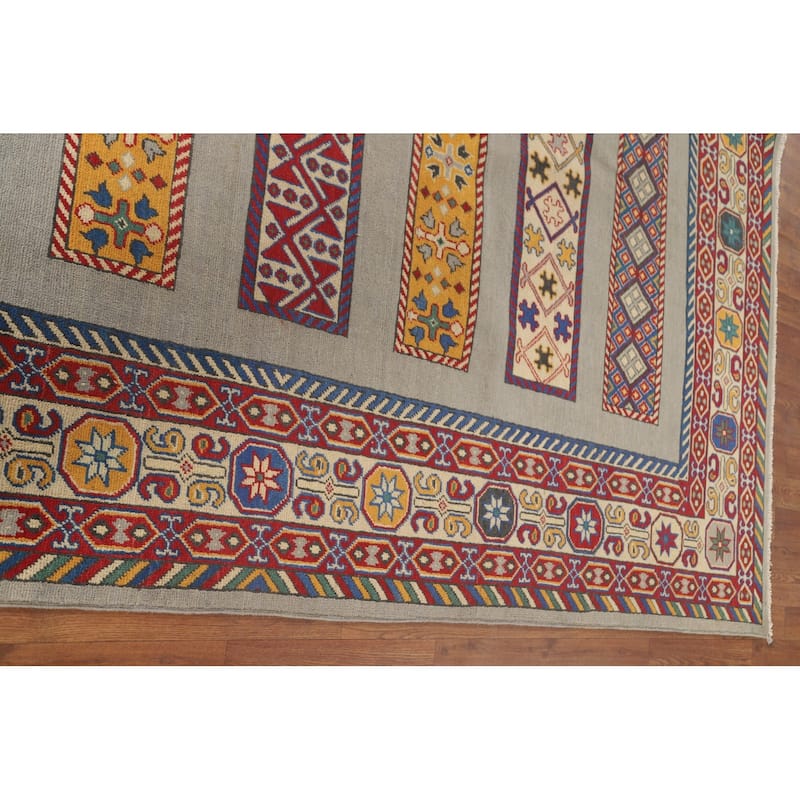 Grey Kazak Area Rug Handmade Wool Carpet - 6'6" x 9'5"