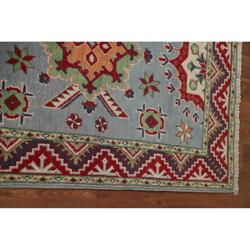 Light Blue Kazak Runner Rug Hand-Knotted Oriental Wool Carpet - 2'9" x 9'7"