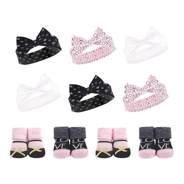 slide 1 of 1, Hudson Baby Infant Girl 10Pc Headband and Socks Set, Love, 0-9 Months - Love Love - 0-9 Months