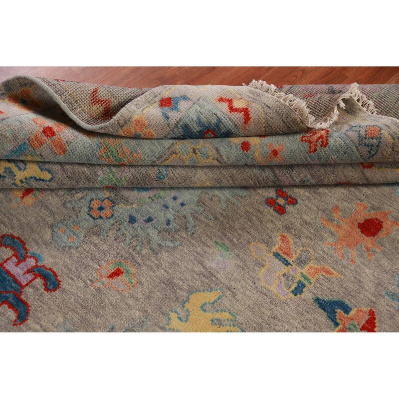 All-Over Gray Oushak Indian Large Rug Handmade Wool Carpet - 7'11" x 15'6"