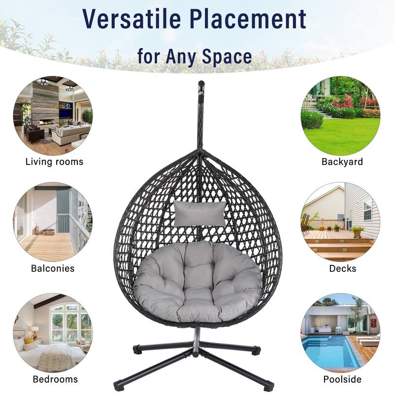 Sturdy Hammock Chair with Stand, Rattan Hanging Egg Chair with Soft Removable Cushion Swing Chairs for Balcony