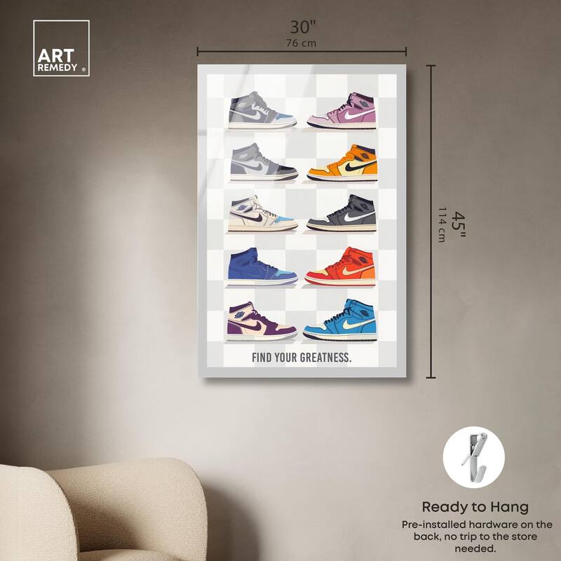 Find Your Greatness Sneakers Acrylic by Art Remedy, Ready to Hang