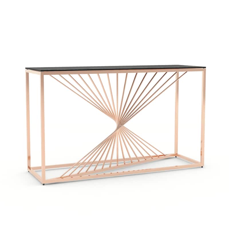Limback Contemporary 47-inch Glass Top Geometric Sofa Table by Furniture of America - Rose Gold