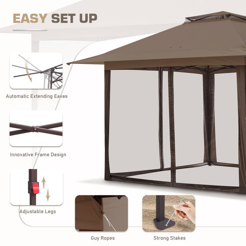 EAGLE PEAK 13x13 Pop Up Gazebo with Mosquito Netting, Easy Up Screened Canopy for Patio and Backyard, Easy Set-up Outdoor Gazebo