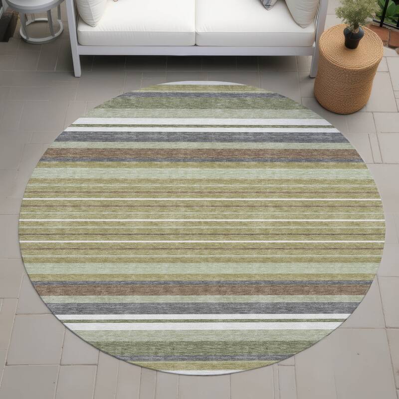 Machine Washable Indoor/ Outdoor Modern Stripes Chantille Rug - Aloe - 8' x 8'