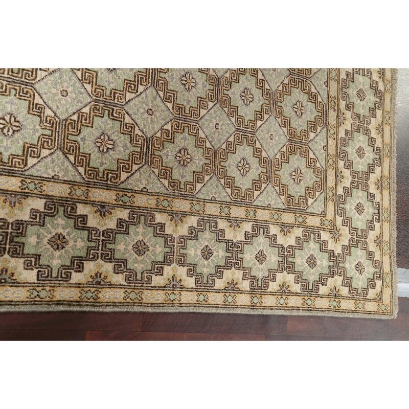 Vegetable Dye Geometric Khotan Wool Area Rug Hand-knotted Foyer Carpet - 4'8" x 6'0"