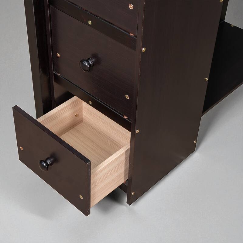 Twin Size Loft Bed with Desk, Storage Drawers, Shelves & Stairs, Wooden Frame for Kids & Teens