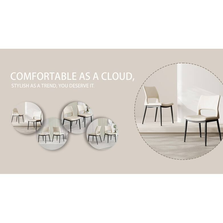 Modern Minimalist Pu Leather Dining Chairs Set Of 2, Comfortable Backrest Design, Metal Leg Support, For Restaurants, Kitchens