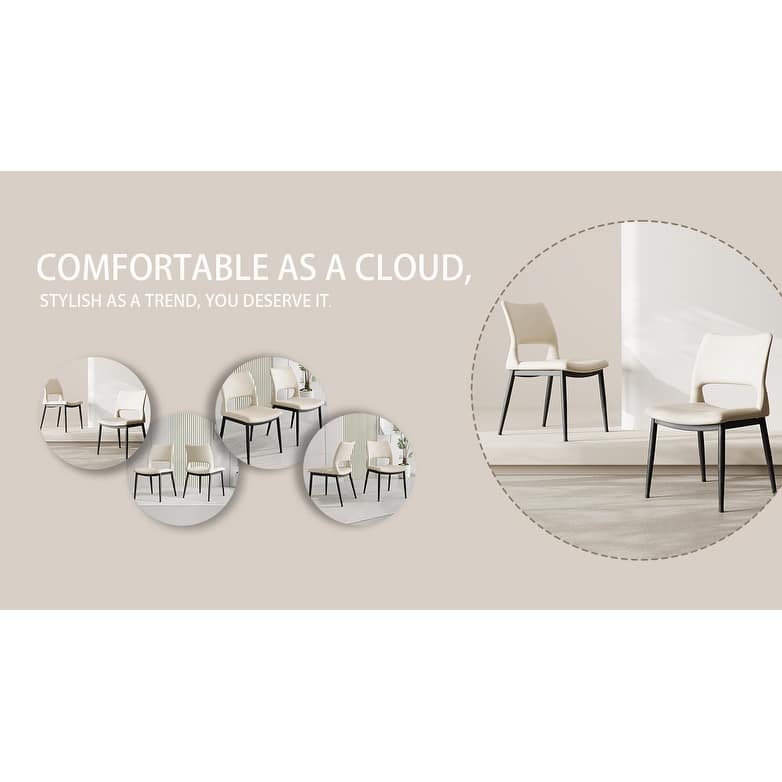Modern Simple PU 2 Piece Kitchen Dining Chair with Backrest, Gold Metal Legs for Restaurant Kitchen Living Room Office Bedroom