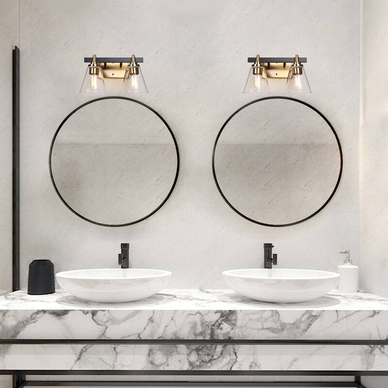 2/3/4 Light Mid-Century Modern Black Gold Bathroom Vanity Lights Clear Glass Wall Sconces