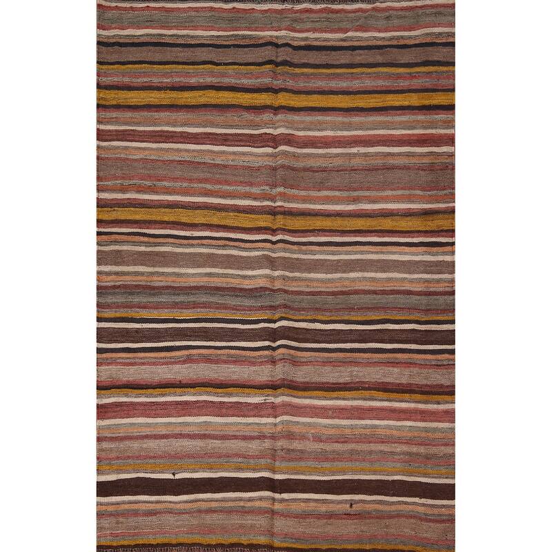 All-Over Striped Kilim Persian Area Rug Flatweave Wool Carpet - 4'11"x 7'0"