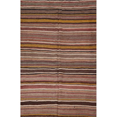 All-Over Striped Kilim Persian Area Rug Flatweave Wool Carpet - 4'11"x 7'0"