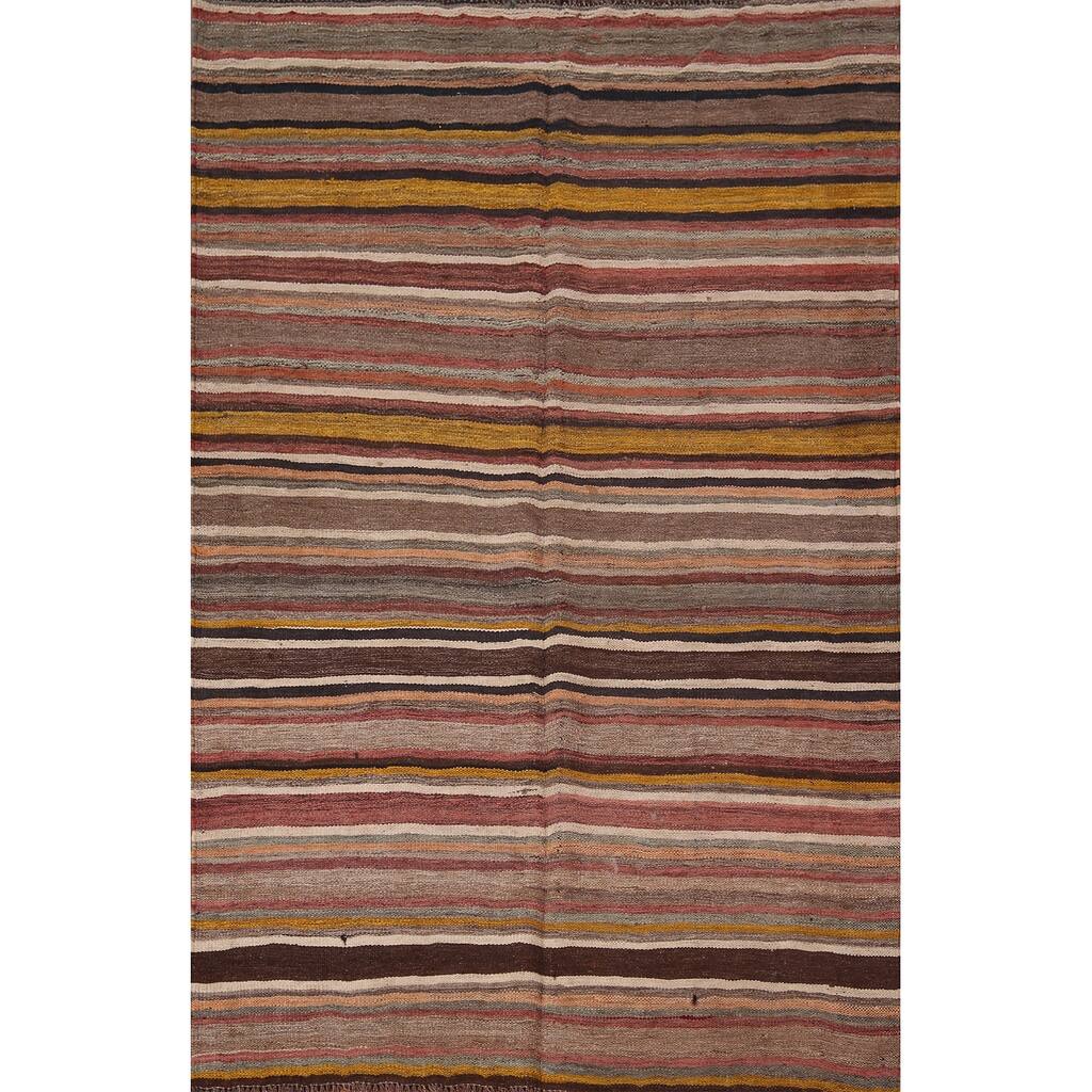 All-Over Striped Kilim Persian Area Rug Flatweave Wool Carpet - 4'11"x 7'0"