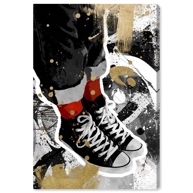 Wynwood Studio Fashion and Glam Cool Kid Sneakers Black and Metallic Gold Modern & Contemporary Wall Art Canvas Print