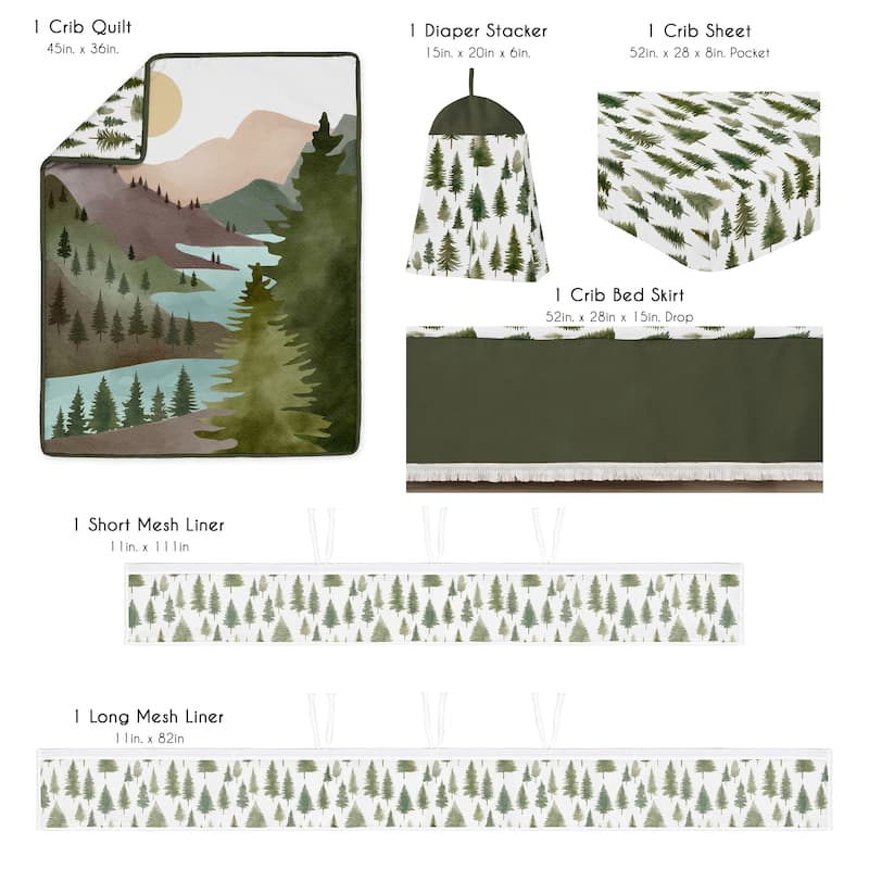 Sweet Jojo Designs Green Woodland Boy Girl Unisex/Neutral 6pc Crib Bedding + BreathableBaby Breathable Mesh Liner - Crib Size