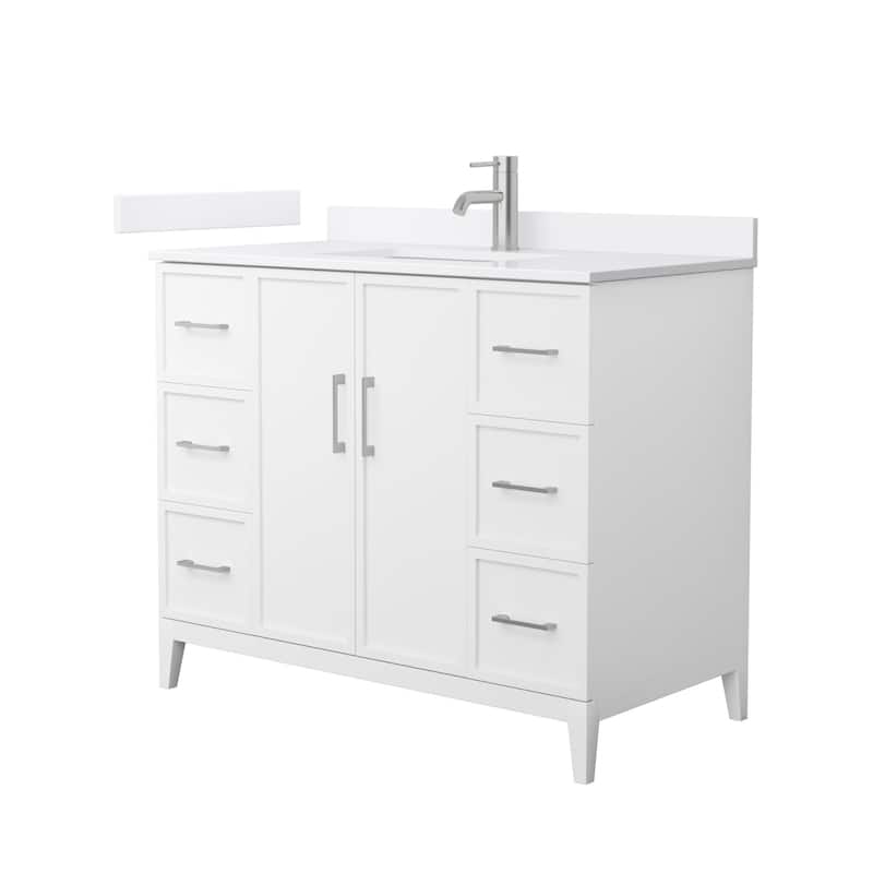 Wyndham Collection WCH717142S-VCA-UNSMXX Elan 42" Free Standing Single - White / White Cultured Marble Top / Brushed Nickel - Painted