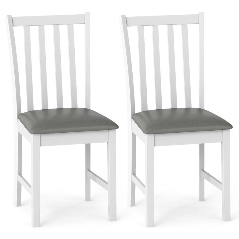 Gymax Wooden Dining Chair Set of 2 w/Rubber Wood Frame & Padded Seat & - White, Gray