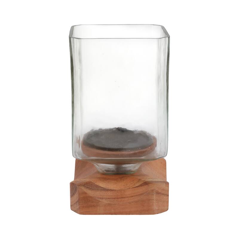 Decorative Wood and Glass Hurrican Pillar Candle Holder