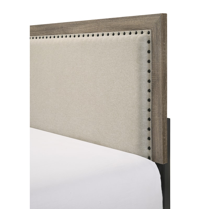 King Size Wood Upholstered Panel Bed with Tufted Headboard and Nailhead Trim
