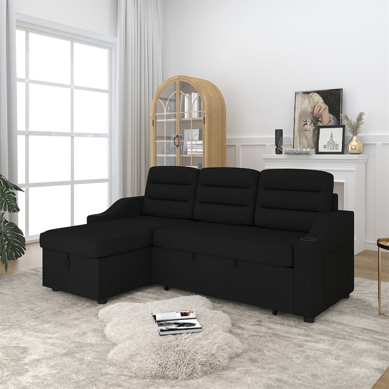 83.5" Convertible Sleeper Combo Sofa w/ Storage Recliner & Cup Holder