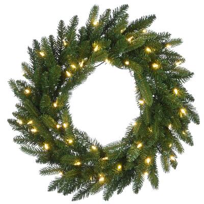 24" Grande Fir Wreath with Warm White LED Lights - Green
