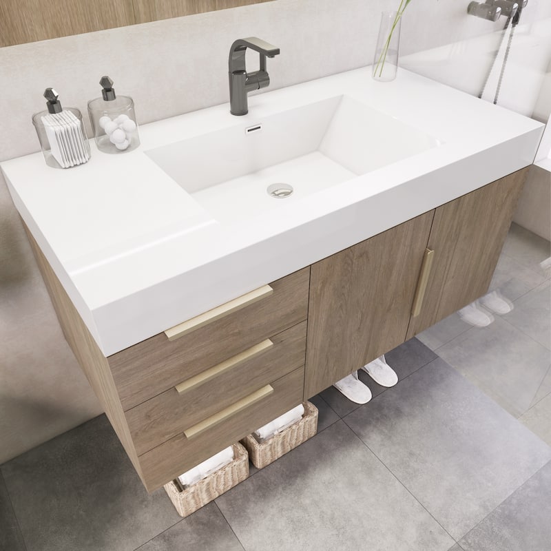Noble 42" Wall Mounting Vanity (L Drawer) with Reinforced Acrylic Sink