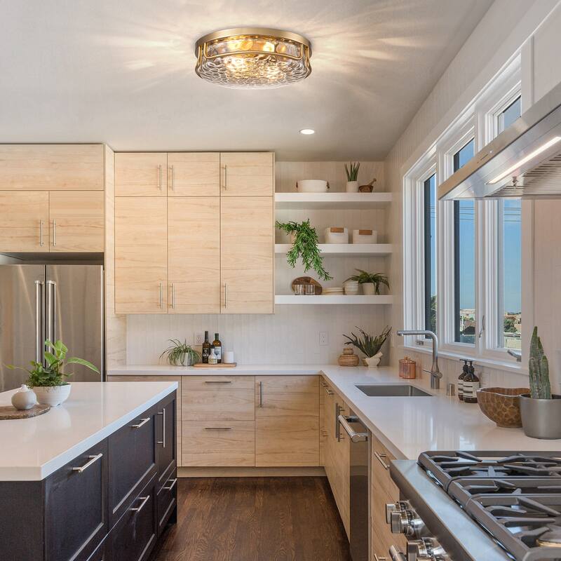 Farmhouse 2-Light Flush Mount Light with Water Ripples Glass