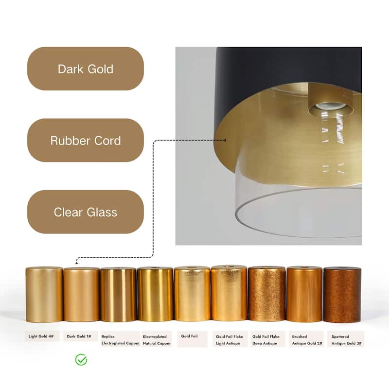 Modern Industry 1-Light Black and Gold Cylindrical Chandelier Island Lighting Pendant Light for Dining Room - 9.9" × 8.9"