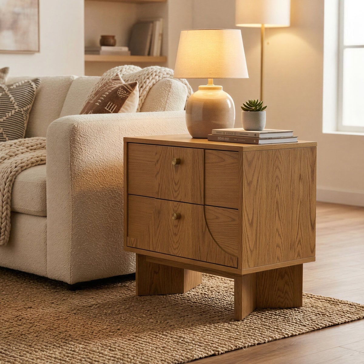 Studio London Zahra Japandi Nightstand Oak Bedside Table with