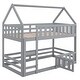 preview thumbnail 11 of 32, Twin over Twin House Bunk Bed with Fence and Door, Grey - Solid Pine Wood, Playful Design with Whimsical Roof and Guardrails