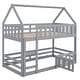 preview thumbnail 11 of 26, Twin over Twin Solid Pine House Bunk Kids Bed Frame with Fence and Door, Grey