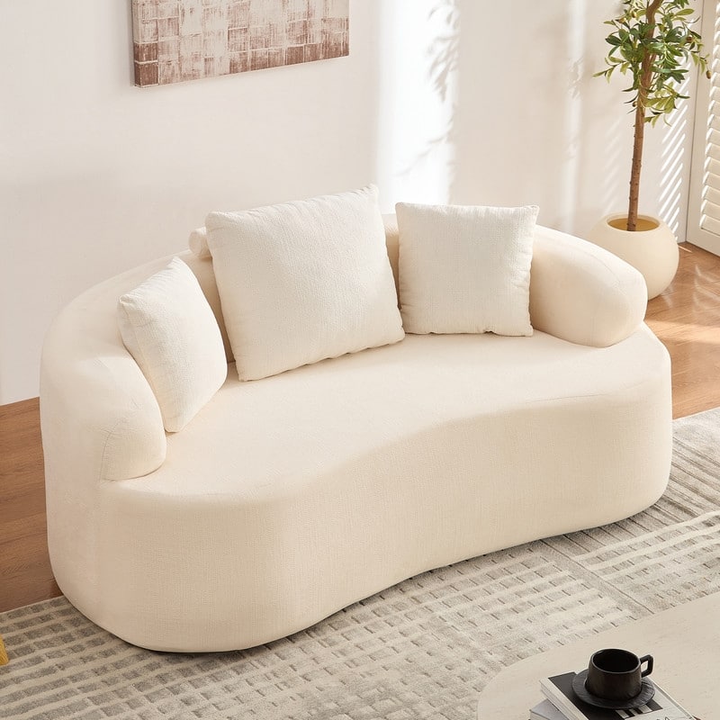 Mixoy Compact Loveseat Sofa with Chenille Upholstery,No Assembly Curved Couch for Small Spaces,Apartment - 67"W × 35"D × 27"H - Beige