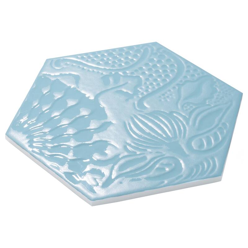 Merola Tile Gaudi Lux Hex Aqua 8-5/8" x 9-7/8" Porcelain Floor and Wall Tile