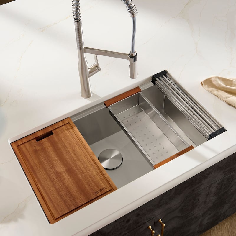 Ruvati 28-inch Workstation Ledge Undermount 16 Gauge Stainless Steel Kitchen Sink Single Bowl - RVH8309 - 26-1/2″ x 16″