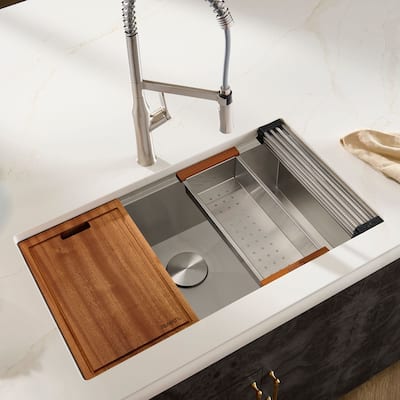 Ruvati 30-inch Workstation Ledge Undermount 16 Gauge Stainless Steel Kitchen Sink Single Bowl - RVH8310 - 28-1/2″ x 16″