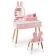 preview thumbnail 4 of 18, Gymax Kid Vanity Set Makeup Table Stool with Drawer Shelf Wood Leg Pink