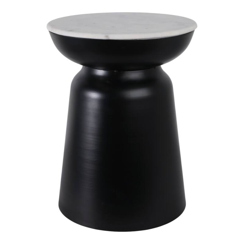 Metal Marble Round Top Drum End Table - Black, 20" - 20.0"