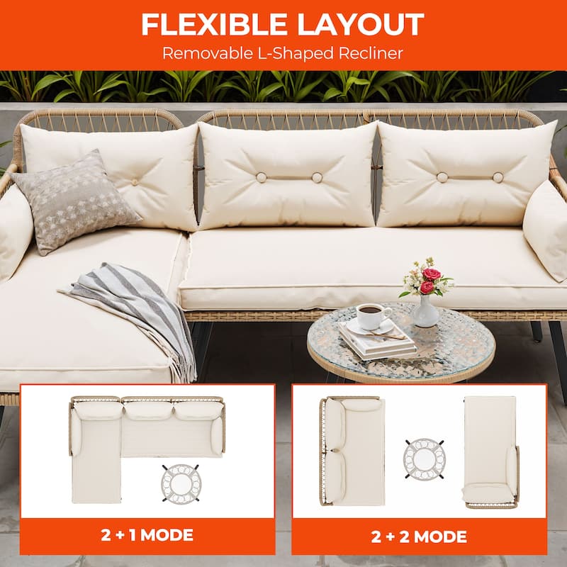 Moasis 3-piece Wicker Patio Furniture Set Rattan Sectional L-Shaped Sofa Detachable with Cushions - 70.5"L x 48.4"W x 32.7"H