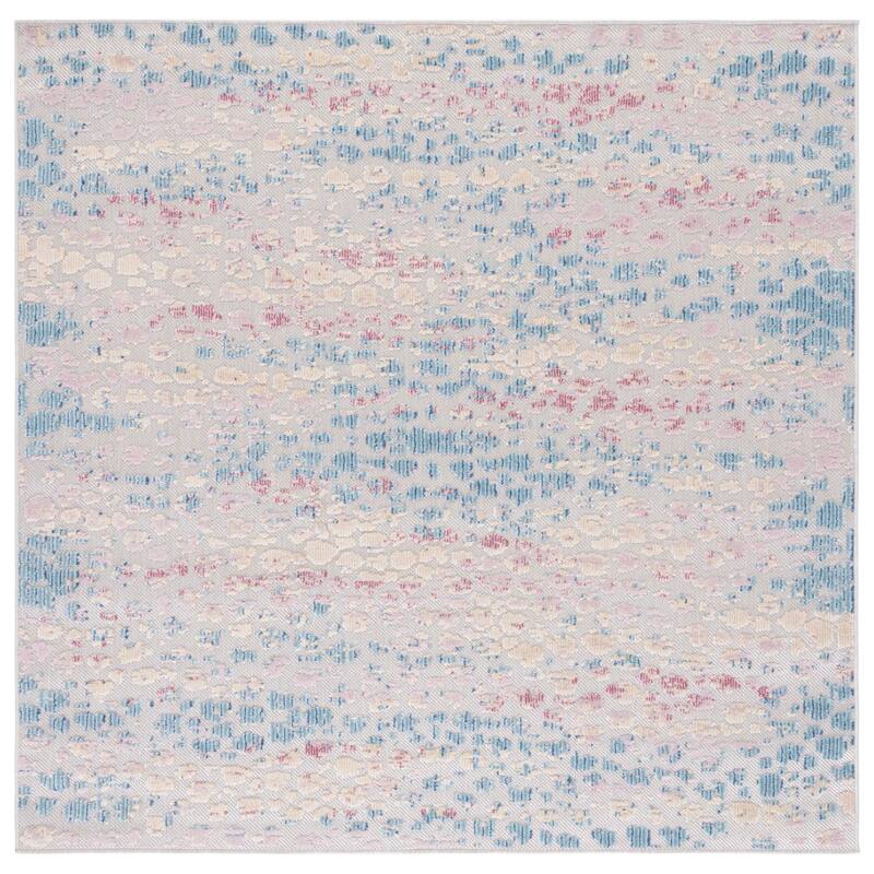 SAFAVIEH Cabana Benedita Indoor/ Outdoor Boho Rug - 6'7" Square - Aqua/Pink
