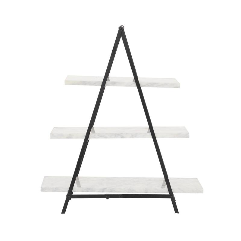 White Marble Contemporary Tiered Server 23 x 20 x 9 - 20 x 9 x 23