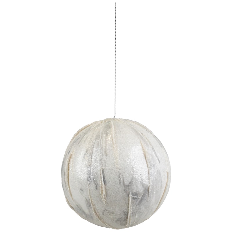 4.25" Glittered White Marbled Christmas Ball Ornament