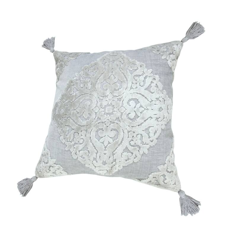 20" Silver Gray Textured Medallion Square Throw Pillow