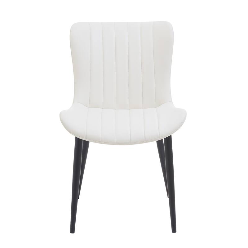Pair of Cream White Mid-Century Modern Dining Chairs with Faux Leather Upholstery‌