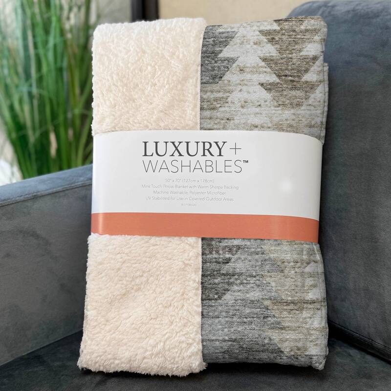 Premium Machine Washable Boho Modern Sherpa Throw Blanket