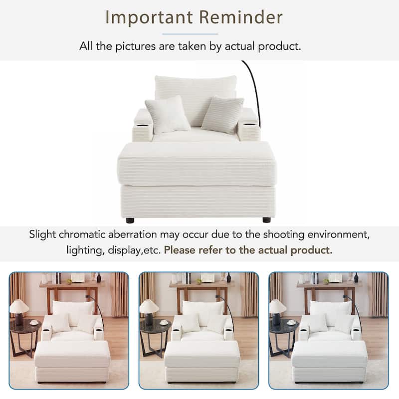 41.7" Modern Single Sofa with Storage, Ottoman, USB Ports, Cup Holders, Phone Holder, Beige Corduroy