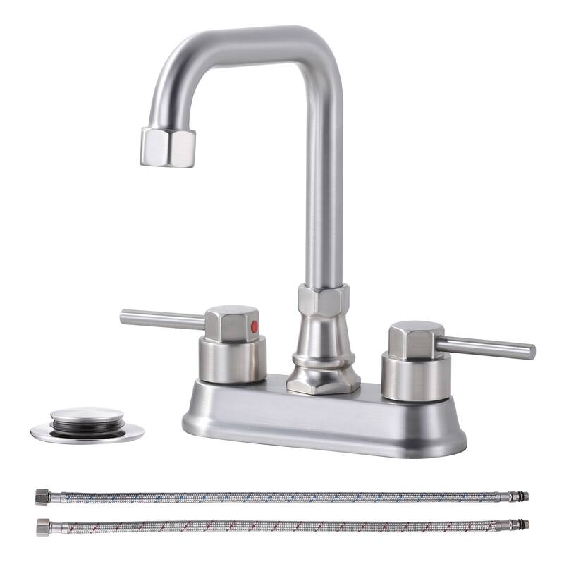 WOWOW 4 in. Centerset Double Handle High Arc Bathroom Faucet - Brushed Nickel